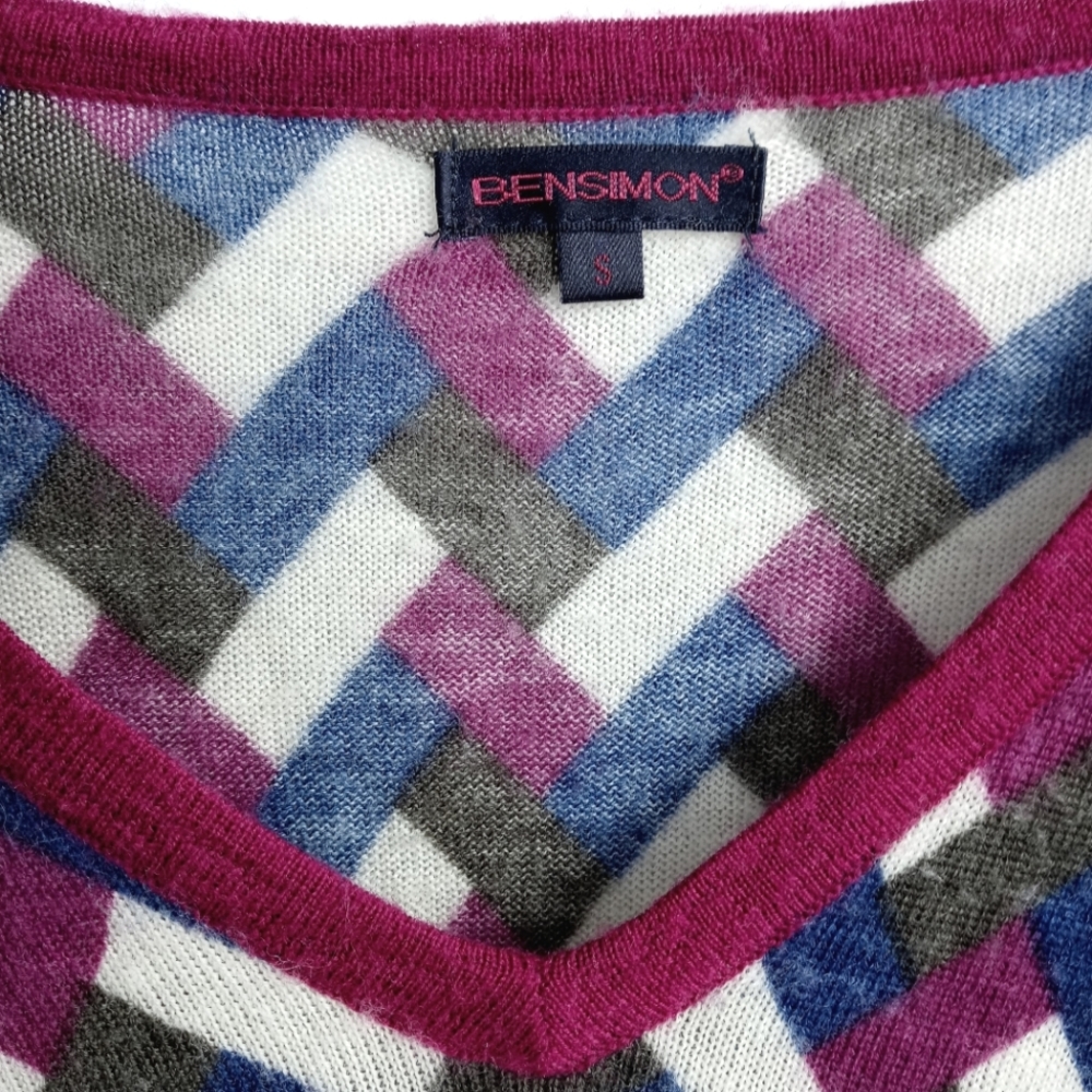 Bensimon Geometric Print Wool V Neck Sweater - Picture 2 of 8